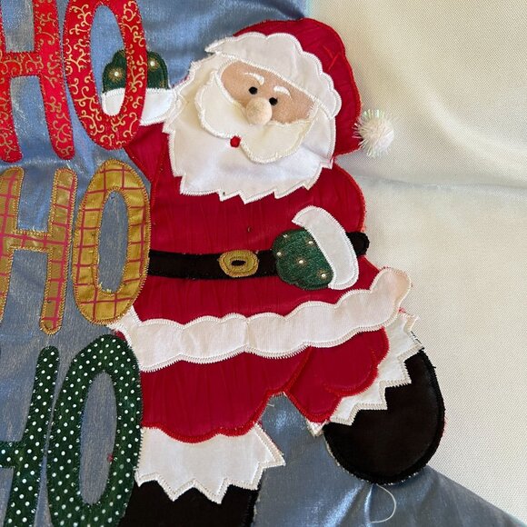 Large Christmas Stocking With Santa & "Ho Ho Ho" Design Applique - Picture 2 of 4